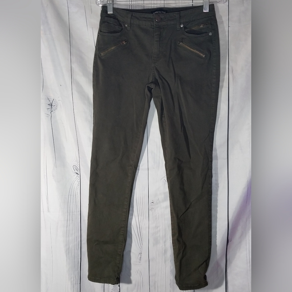 Kenneth Cole Jess Skinny Moto Jeans In Olive Green